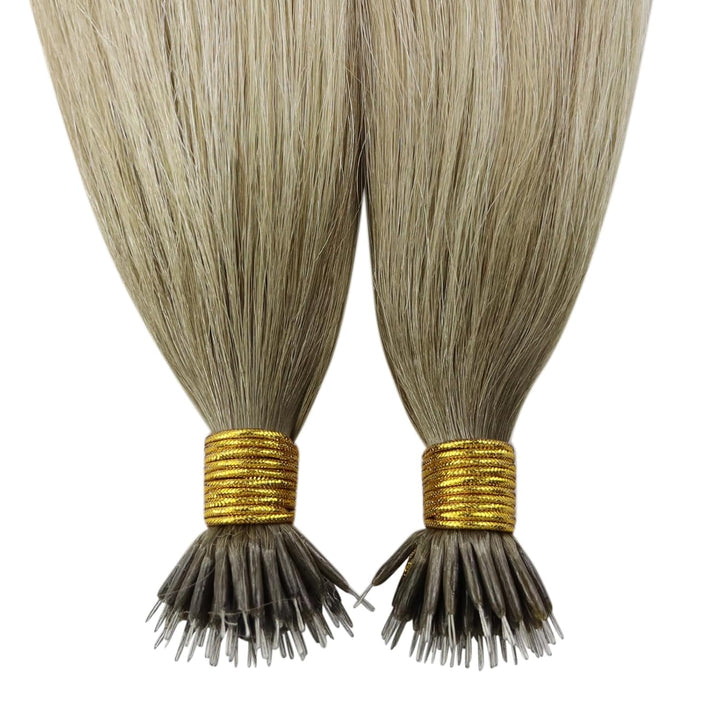 YoungSee Nanoring Extensions Echthaar Blond Nanoring Extensions Dunkel Aschblond mit Platinblond Nan