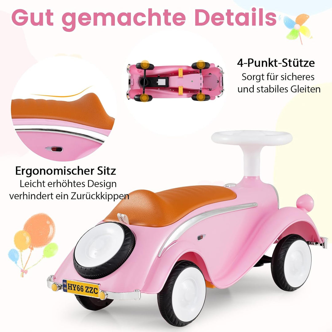 GOPLUS Kinder Rutschauto, Retro Classic Schiebeauto, Kinder Rutschfahrzeug mit Lenkrad, Hupe, LED-Sc
