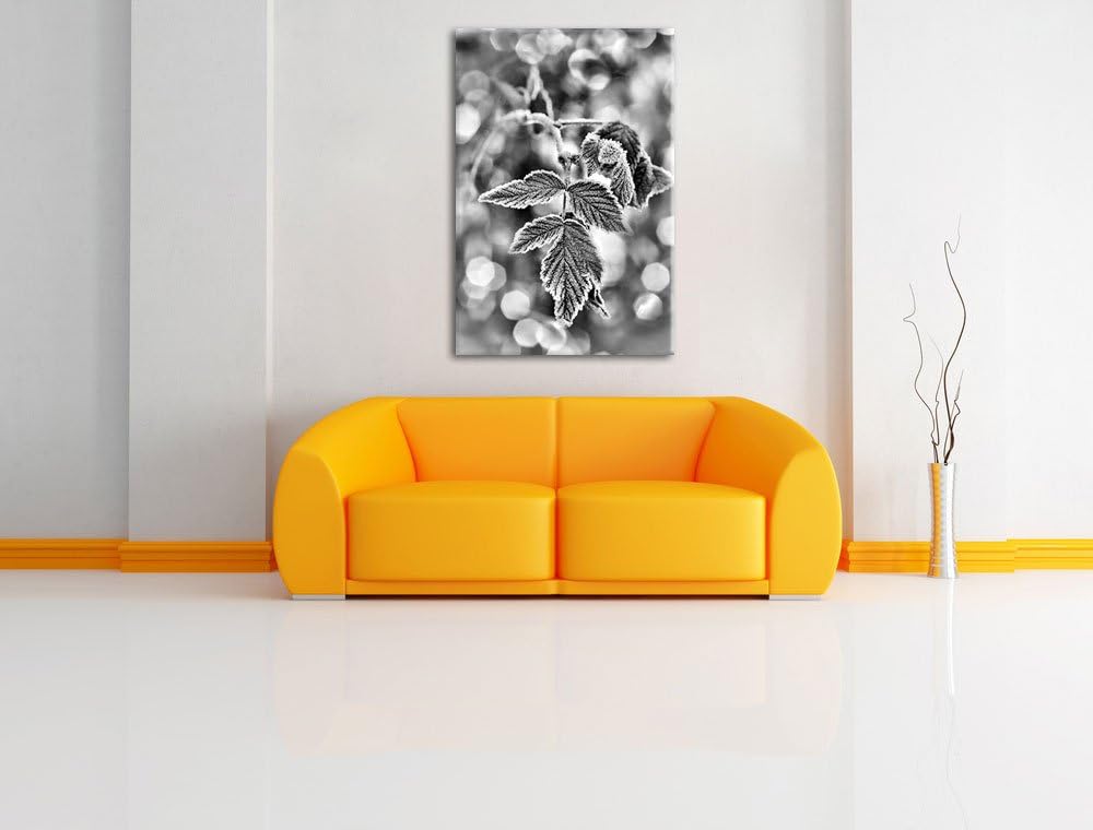 Pixxprint Blätter im Winter Morgenfrost als Leinwandbild/Grösse: 100x70 / Wandbild/Kunstdruck/fertig