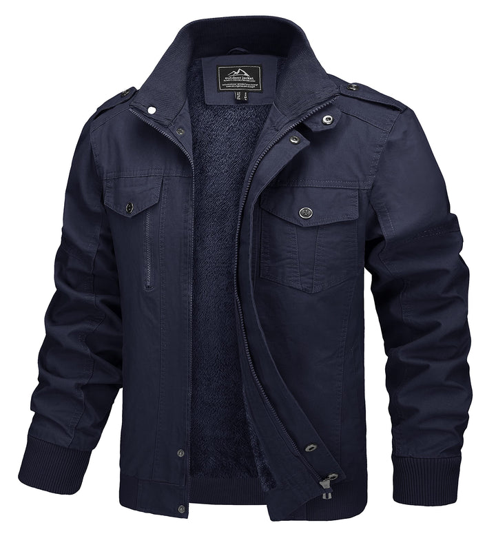 MAGCOMSEN Winterjacke Herren Warm Gefüttert Fleecejacke Cargo Casual Übergangsjacke Baumwolle Army J