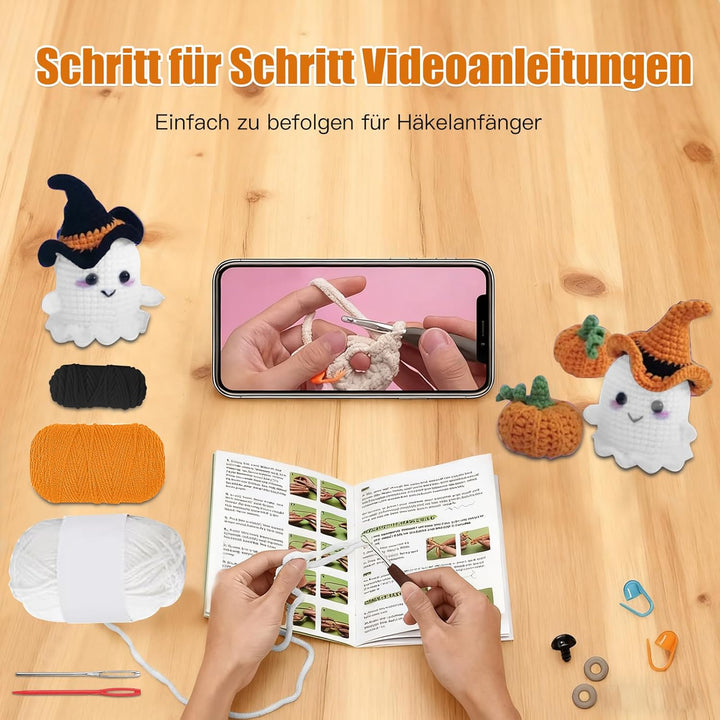 Jinfanshurich Häkelset für Anfänger, Komplettes Crochet Set mit Videoanleitung, Einfaches DIY Häkelt