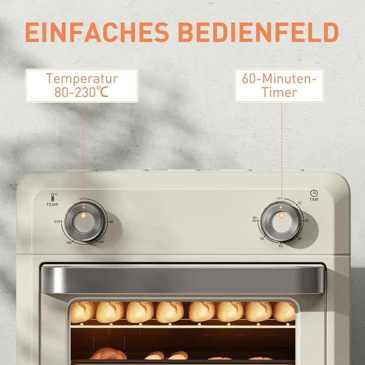 HOMCOM Mini Backofen mit Umluft 10 L 1000W 80-230℃ Heissluftofen mit 60 Min. Timer, Heissluftfritteu
