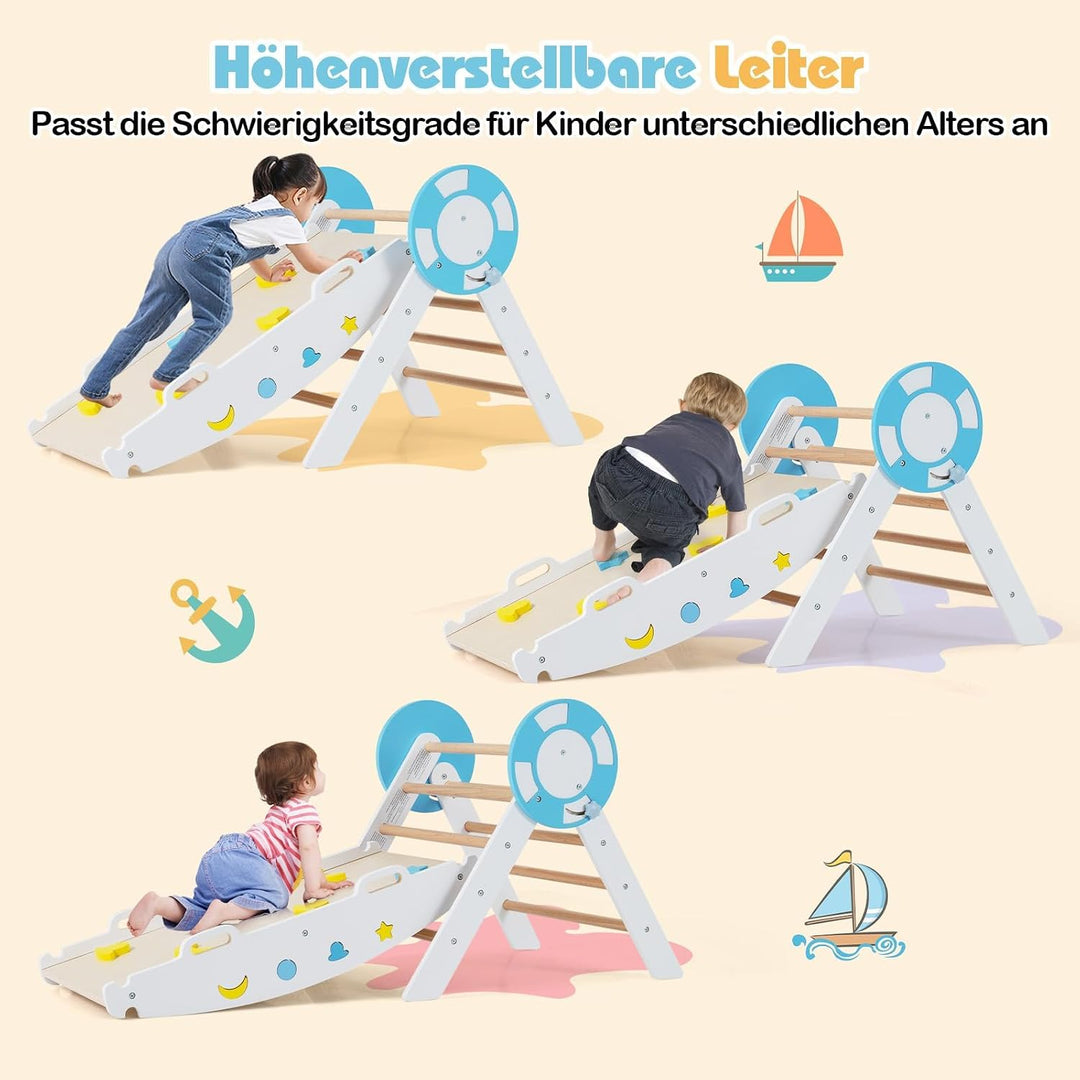 FANTASK 7 in 1 Klettergerüst Indoor, Kletterdreieck 3er Set mit Rutsche, Kletterbogen, inkl. doppels