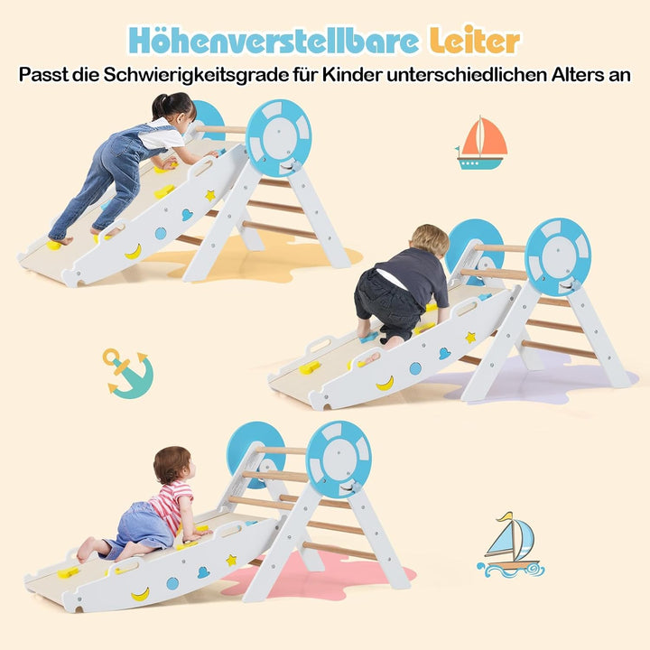 FANTASK 7 in 1 Klettergerüst Indoor, Kletterdreieck 3er Set mit Rutsche, Kletterbogen, inkl. doppels