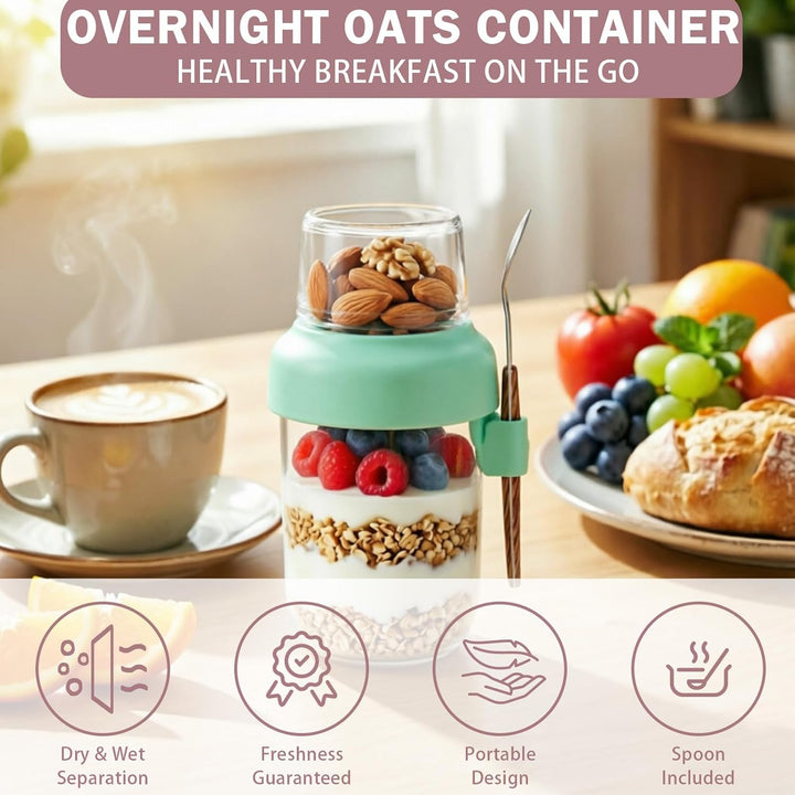 Müslibecher To Go 4er Set, 480ml+120ml Overnight Oats Gläser, Joghurtbecher To Go mit Löffel, Meal P