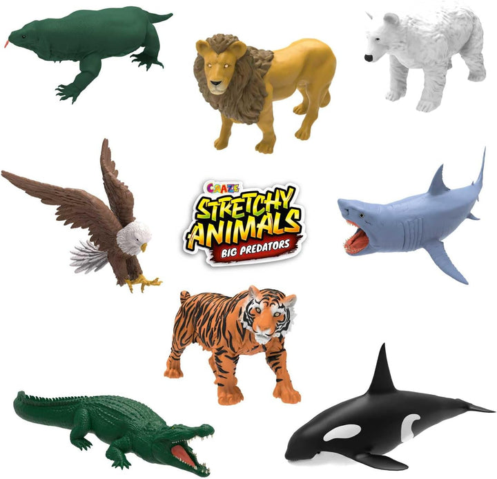 CRAZE Stretchy Animals Big Predators Komplette Sammlung - 12x Superdehnbare Tierfiguren, Raubtiere z