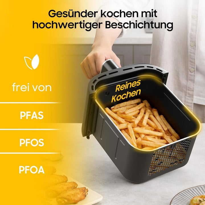 Vertikale Airfryer 10L XXL - 2700W Heissluftfritteuse 2 Kammern, Heissluftfritteuse mit 6 Programme,