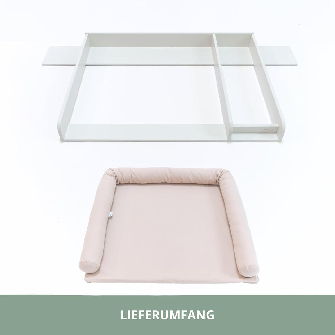 Wickelaufsatz Set für IKEA HEMNES – mit Aufsatz, Wickelauflage & Umrandung aus 100% Baumwolle (Pure