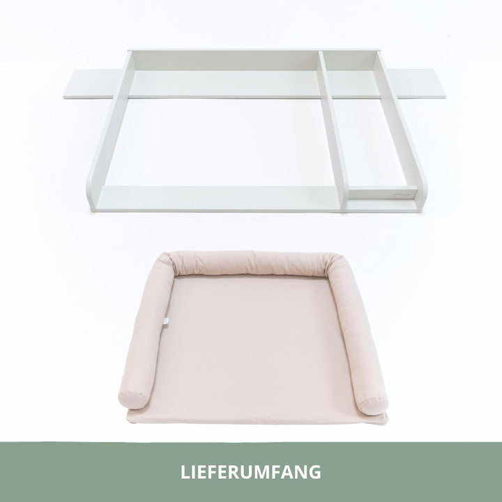 Wickelaufsatz Set für IKEA HEMNES – mit Aufsatz, Wickelauflage & Umrandung aus 100% Baumwolle (Pure