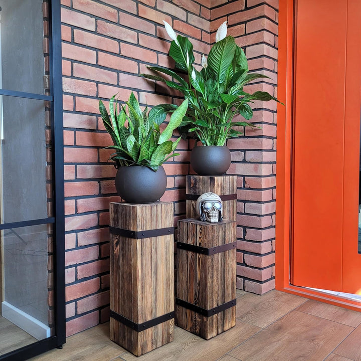 weeco Dekorative Holzsäule Set 3-tlg. – rustikale Sockel, Pflanzenständer und Dekosäulen, massives K