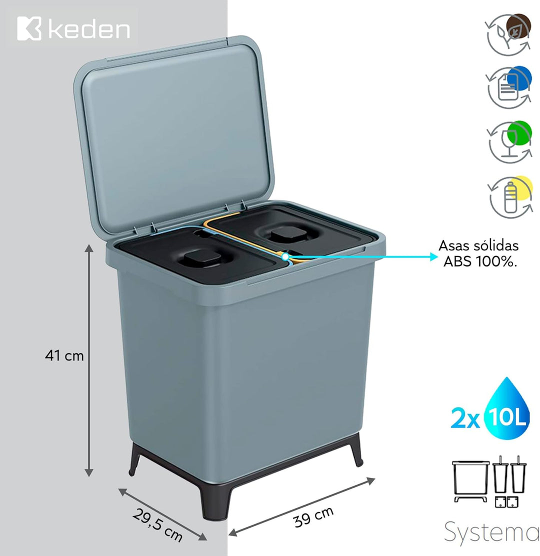 Recycling-Sortiersystem 2x10L Farbe grau KEDEN