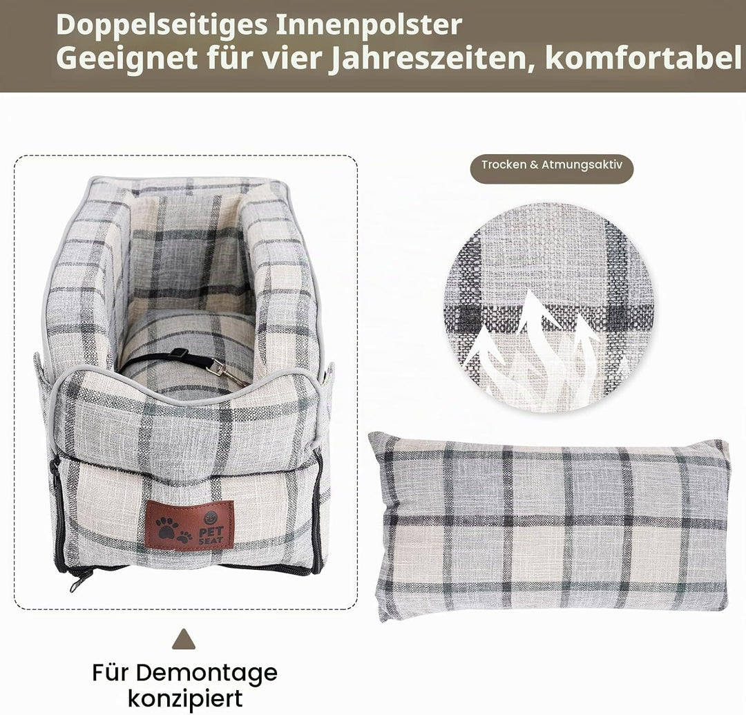 Hunde autositz,Mittelkonsole für Hunde Katzen,kleine Stabiler hundeautositz mit Gurt,Abnehmbarer Was