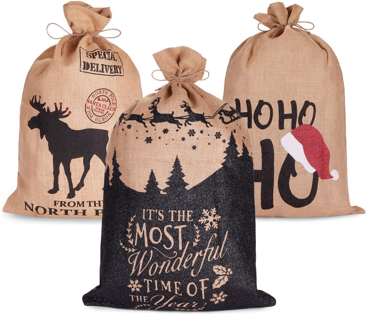 BRUBAKER 3er Set Weihnachtssack - 80 cm Geschenksack mit weihnachtlichen Motiven - Nikolausbeutel zu