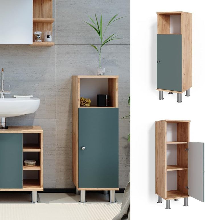 Vicco Midischrank Fynn, Grün/Goldkraft Eiche, 30 x 95 cm Grün 30x95x30 cm, Grün 30x95x30 cm