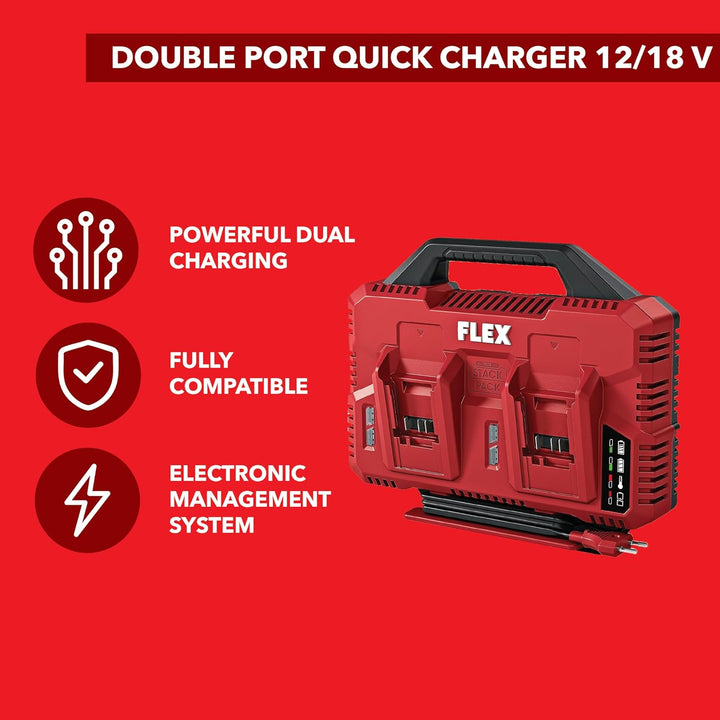 Flex Doppel-Schnellladegerät 12/18 V CA SP 2x12/18 (mit Ladezustandsanzeige, im praktischem Design)