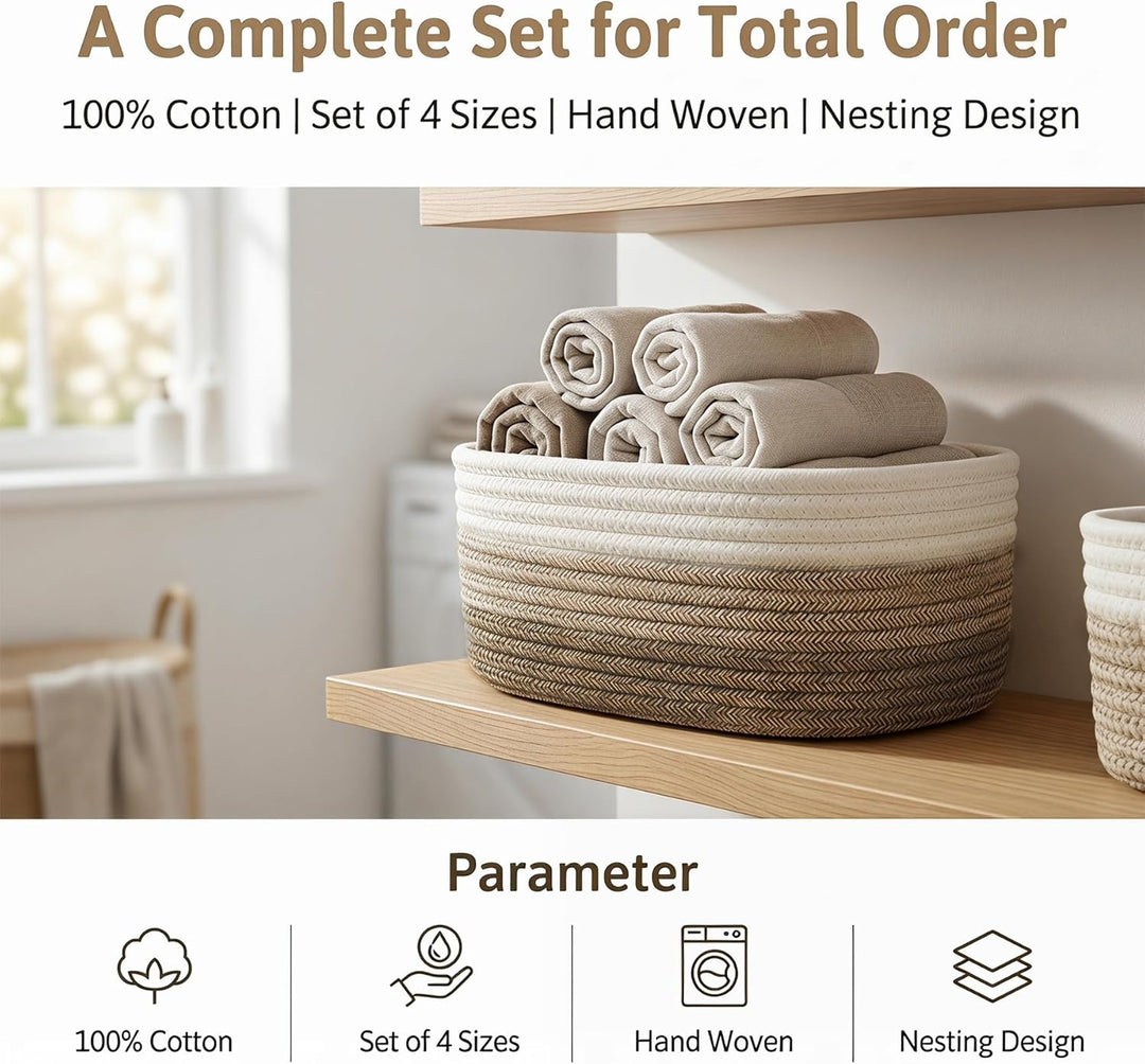 4 Stück Aufbewahrungskorb Geflochten Baumwollseil,Stapelbare Speicher Storage Basket,Stapelbare Korb