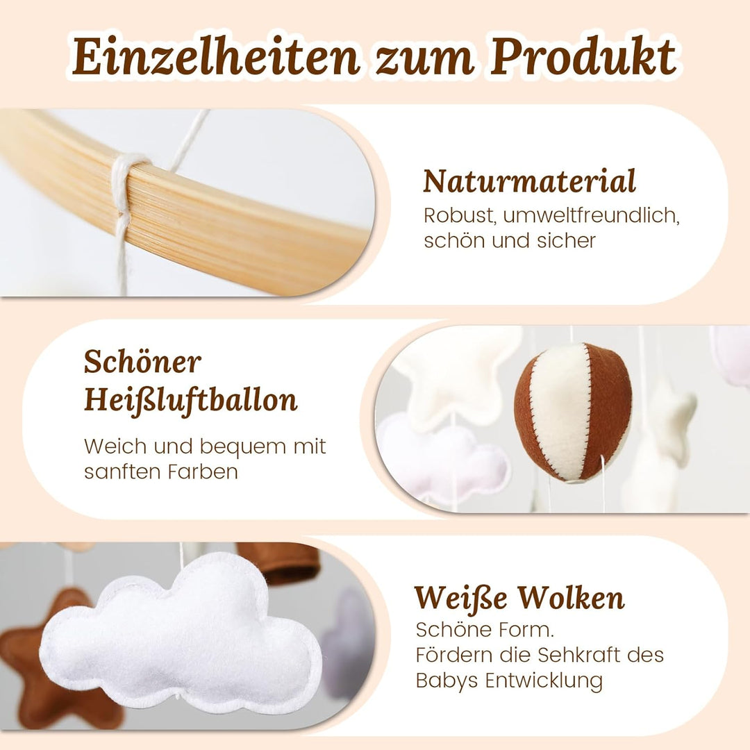 Heissluftballon Mobiles Baby Windspiel Babybett, Stern Filz Baby Mobile Krippe Halterung Baby Wickel