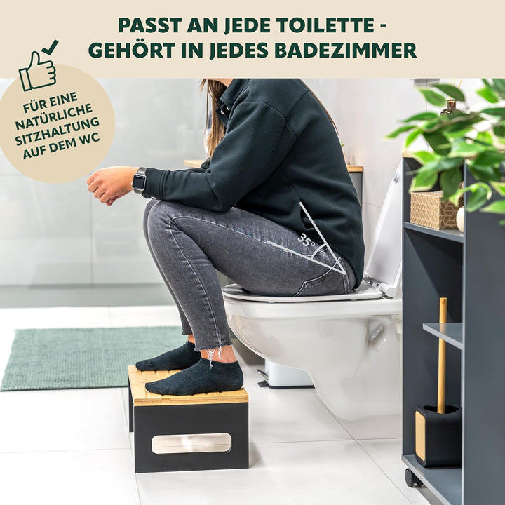 eluno Toilettenhocker, Fussbank aus Bambus mit Anti-Rutsch-Pads, platzsparend zusammenklappbar, stab