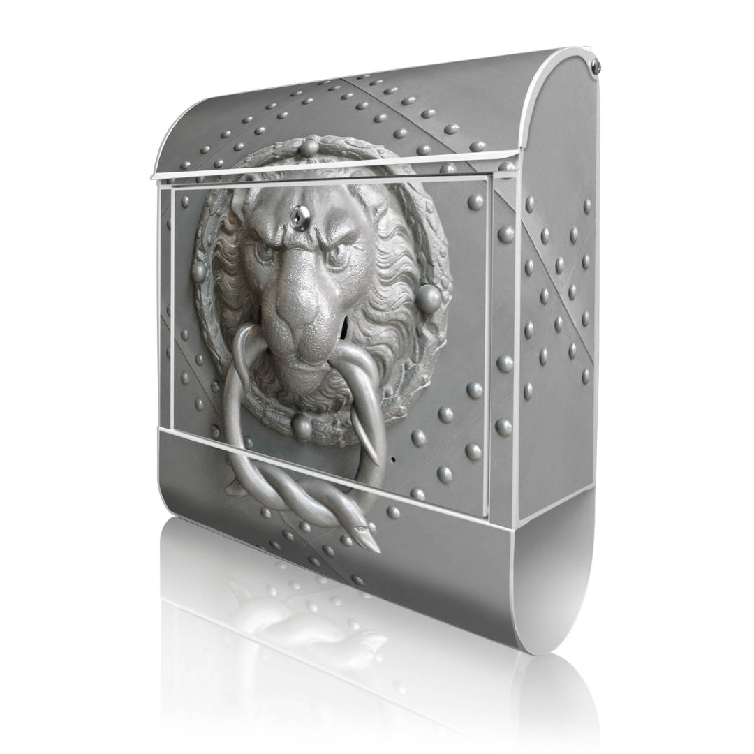 banjado® Design Briefkasten mit Motiv Eisentor 39x47x14cm &amp; 2 Schlüssel - Briefkasten Stahl weiss mi