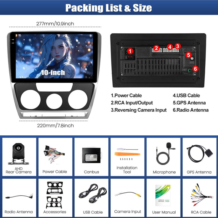 CAMECHO 4+128G 10 Zoll Android 15 Autoradio für VW Skoda Octavia 2007-2013 mit Rückfahrkamera, Incel