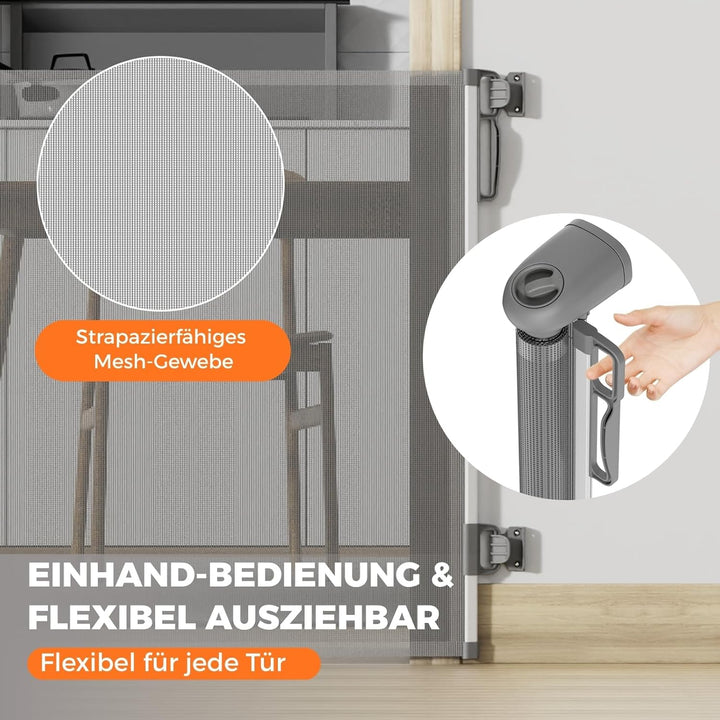 Allyson Treppenschutzgitter ausziehbar bis 140 cm, 86 cm hoch, Baby- und Haustier-Schutzgitter, Gerä