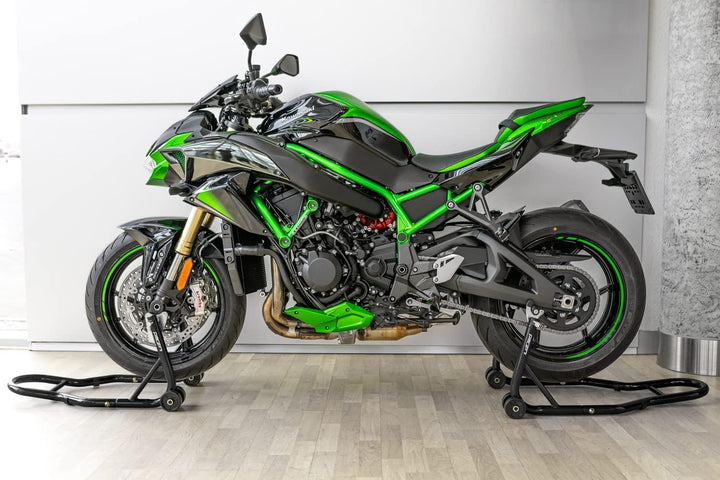 Motorradständer/vorne Montageständer Parzini Strada/Vorderrad, schwarz, universal mit gummierten Auf