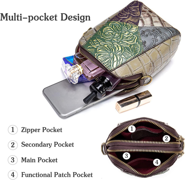 PORRASSO Damen Handy Umhängetasche Mode Handytasche Mädchen Schultertasche Leder Wasserdicht Geldbör