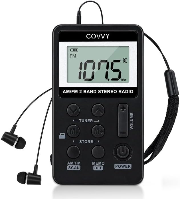 AM/FM Tragbares Radio,Covvy Digitales Pocket Mini Radio mit 500mAh 3.7V Wiederaufladbarer Akku und K