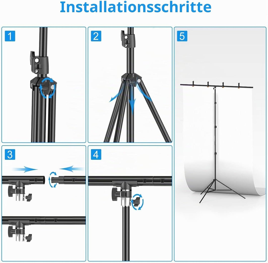 EMART T Form Hintergrund Ständer Hintergrundsystem, 1,5mx2,6m Fotohintergrund Ständer mit 4 Federcli