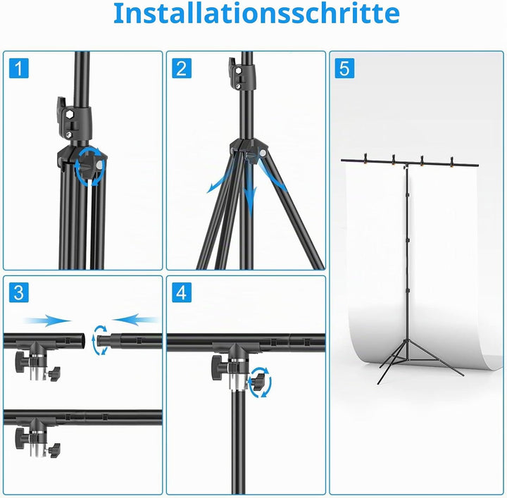 EMART T Form Hintergrund Ständer Hintergrundsystem, 1,5mx2,6m Fotohintergrund Ständer mit 4 Federcli
