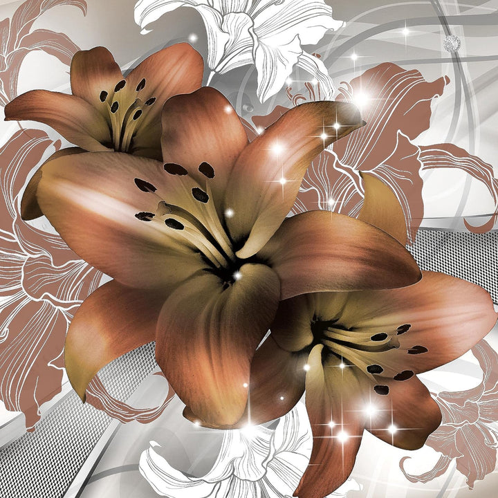 Runa Art Wandbilder Blumen Lilien 5 Teilig Bild auf Vlies Leinwand Deko Wohnzimmer Abstrakt Beige Br