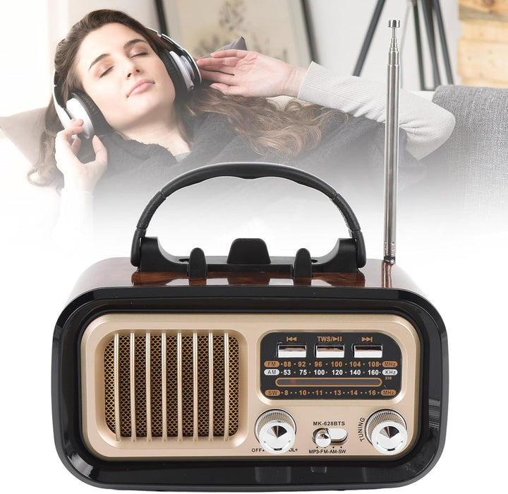 Retro -Radio mit BT -Lautsprecher, Tragbarem AM -FM -Radio -Lautsprecher, USB -Wiedergabe, Solar -Ba