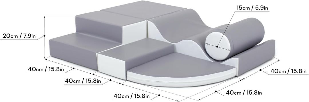 IGLU SOFT PLAY 6 Softbausteine Riesenbausteine Schaumstoffbausteine - Anti-Rutsch (Grau/Weiss), Grau
