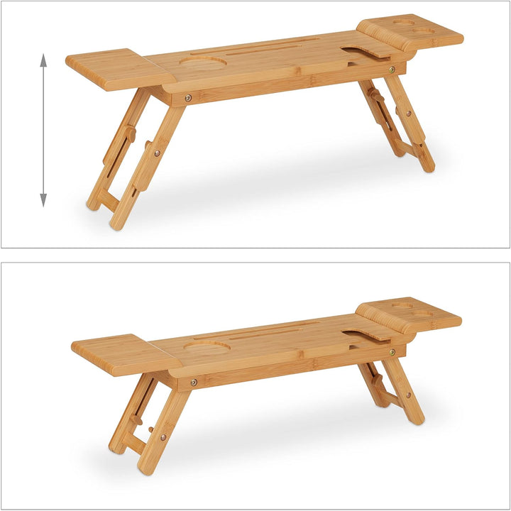 Relaxdays Badewannenablage Bambus, 70cm breit, Badetablett für Glas, Handy, Tablet, Badewannenbrett