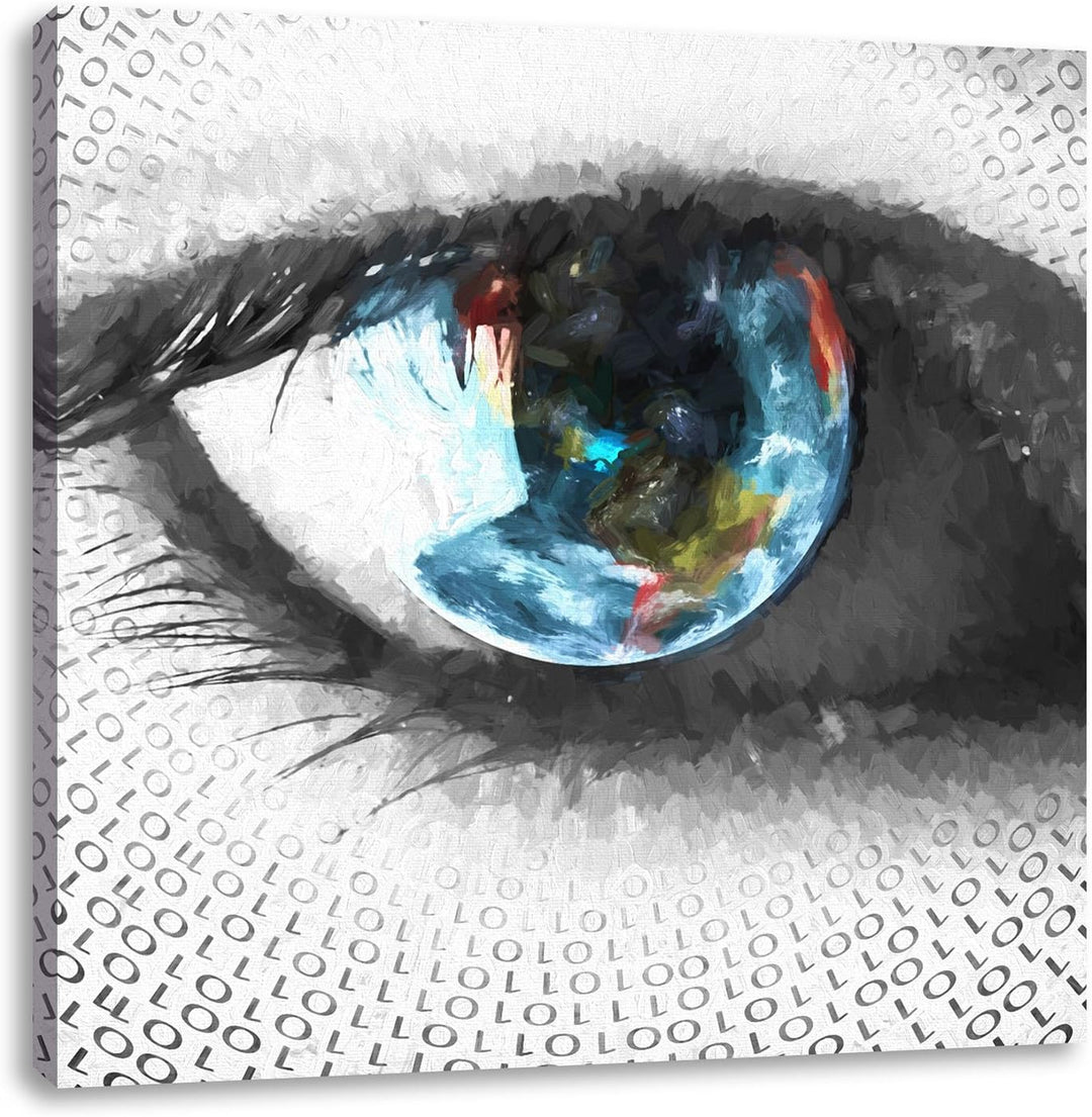 Pixxprint Auge mit binärischen Code Pinsel Effekt, Format: 70x70 auf Leinwand, 70x70