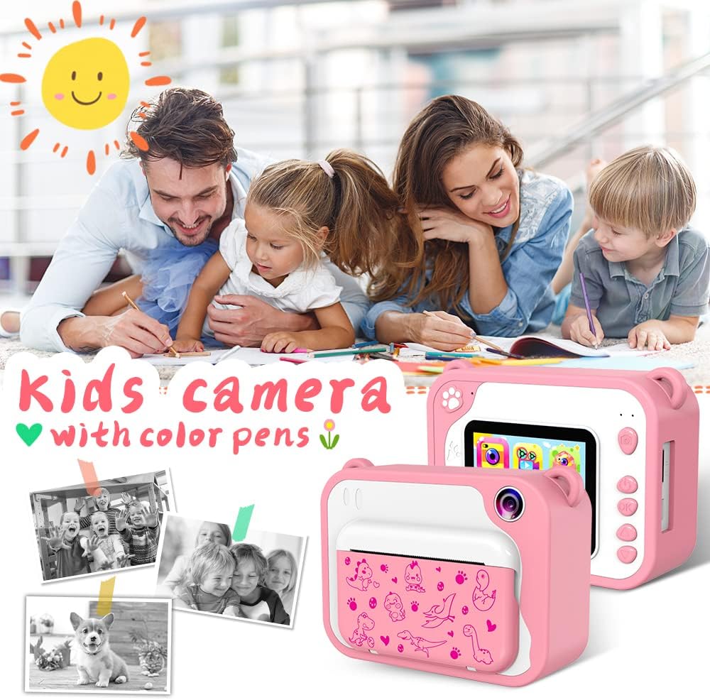 Uleway KinderKamera,DigitalKamera Print Sofortbildkamera 1080P 2.4'' Bildschirm Videokamera Schwarzw