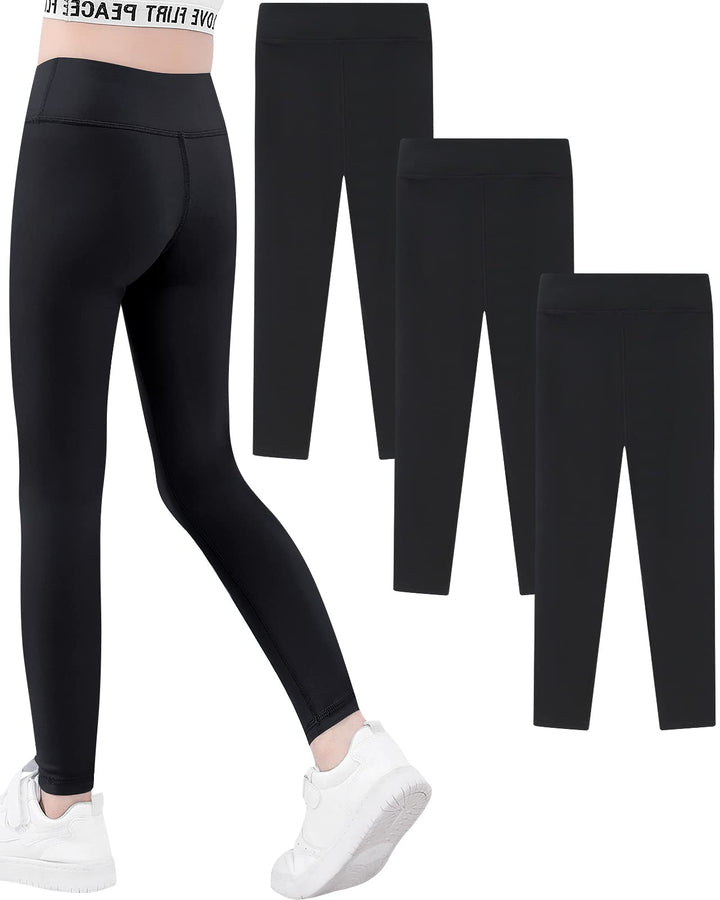 Domee Mädchen Leggings Sport Yoga Lang Hosen 3er-Pack Schwarz 158-164, Schwarz 158-164