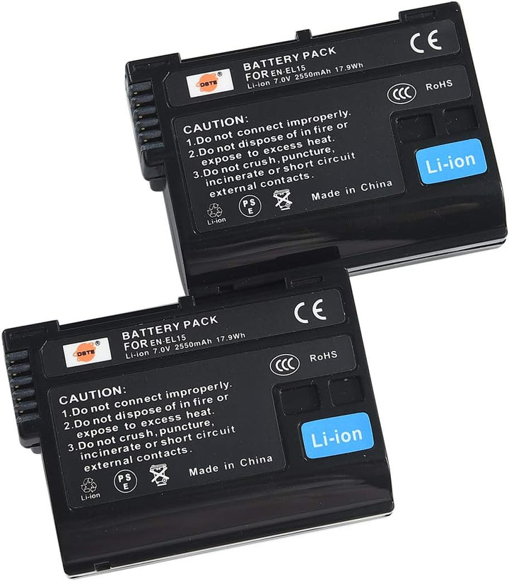 DSTE EN-EL15 Li-Ionen Batterie (2-Pack) und Micro USB Ladegerät Anzug Kompatibel für Nikon D500 D600
