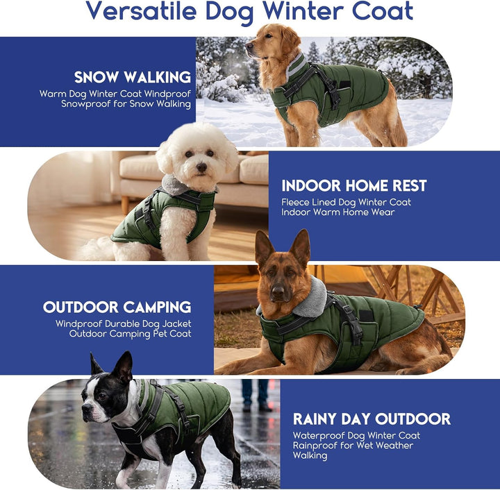 ASENKU Hundemantel für Kleine Hunde mit Geschirr, Warme Fleece Hundemantel Winter Wasserdicht Mit Br