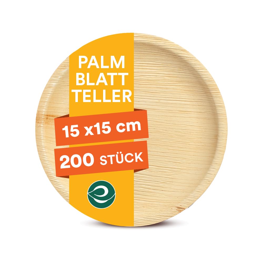ECO SOUL 100% kompostierbare 15 cm, runde Palmblatt Teller [200 Stück] I Premium Palmblatt Geschir I