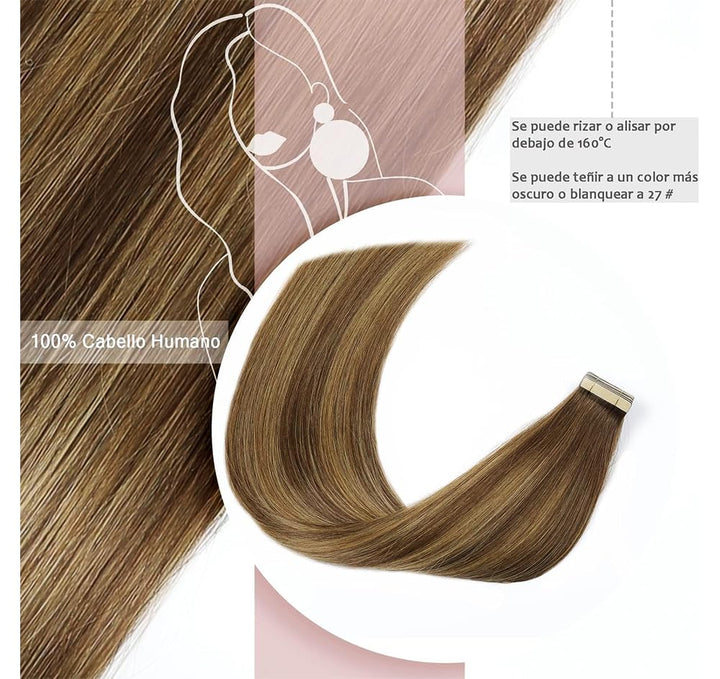 HotLulana Tape Extensions Echthaar Balayage Schokoladenbraun bis Karamellblond(#4/4/27) Extensions E