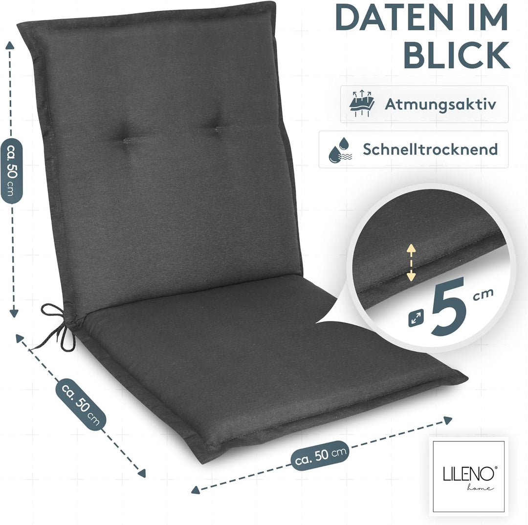 LILENO HOME Gartenstuhl Auflagen als [2er Set - Niedriglehner] in Uni Anthrazit (Tami) - Bequeme Lie