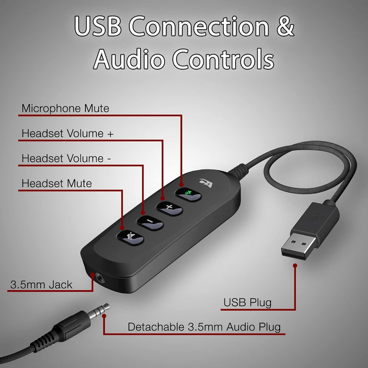 Cyber Acoustics Stereo-Headset mit USB- oder 3,5-mm-Anschluss (AC-5812), USB-Steuermodul, Verstellba