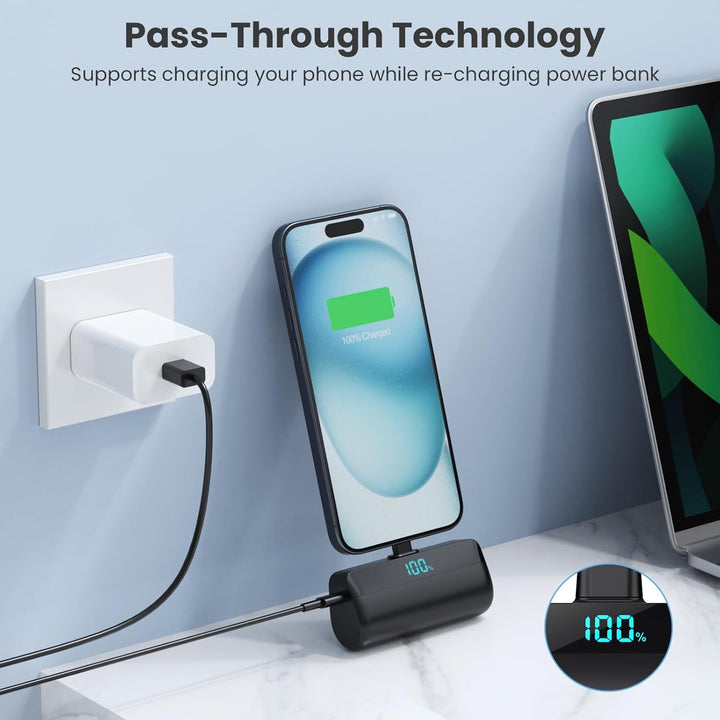 Feob Mini Power Bank 5200mAh für iPhone 17/16 Serie, PD 3A Schnellladung Powerbank USB C Externer Ak