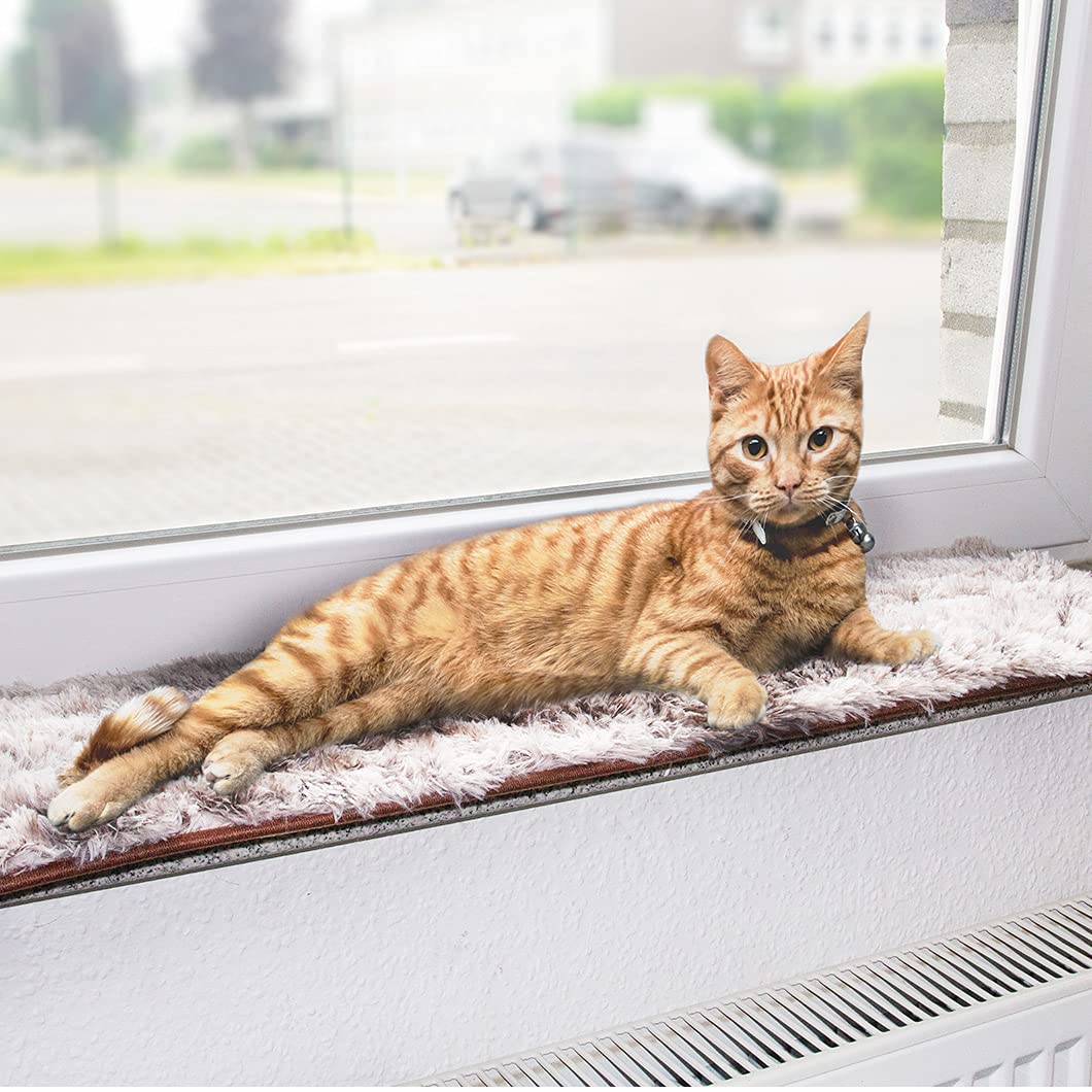CanadianCat Company | Liegematte für Fensterbank | Braun -Weiss | L 90 x 28 cm | Katzen | Fensterbet