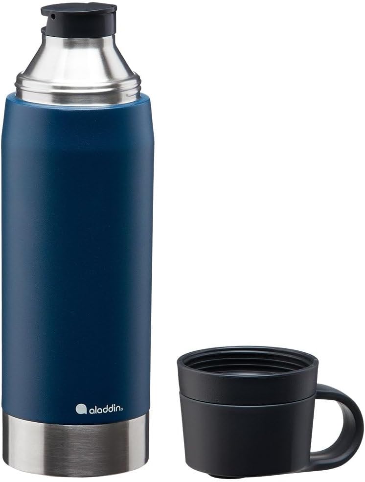 Aladdin CityPark Thermavac Twin Cup Bottle 1.1L Navy Blue – BPA FREE Stainless Steel Bottle with Bui