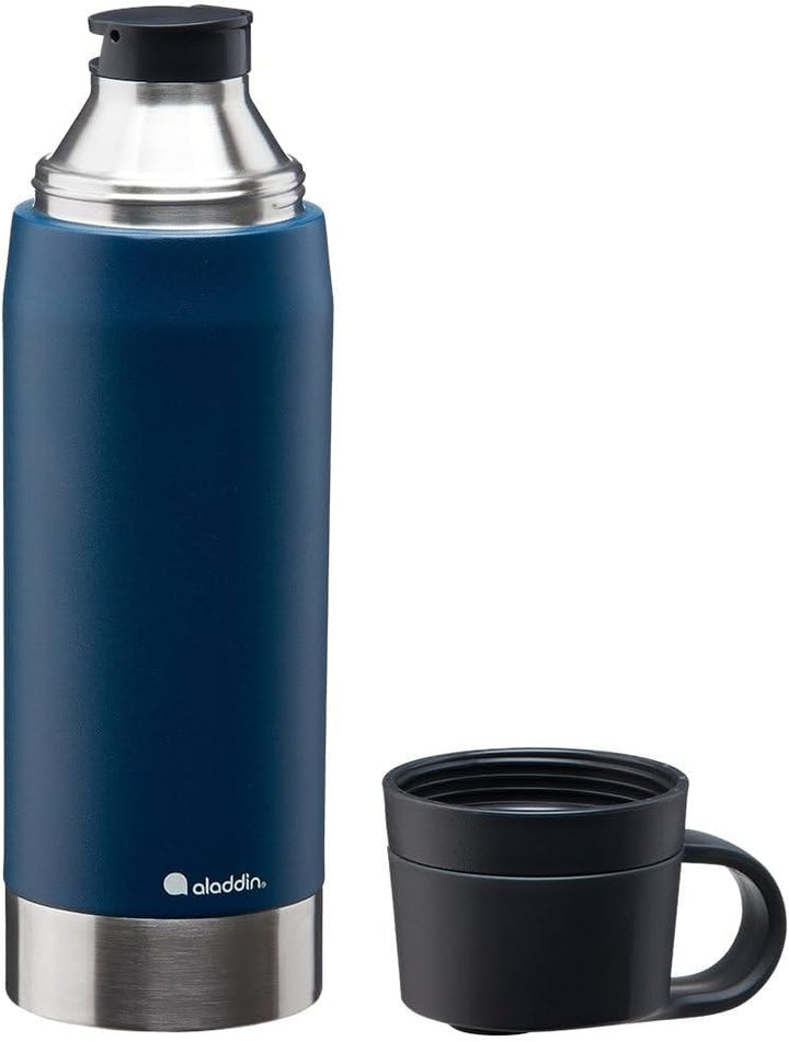 Aladdin CityPark Thermavac Twin Cup Bottle 1.1L Navy Blue – BPA FREE Stainless Steel Bottle with Bui