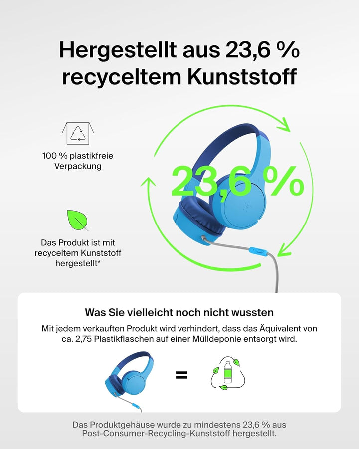 Belkin SoundForm Kopfhörer Kinder mit Kabel, USB-C auf 3,5-mm-Klinken Dongle, integriertes Mikrofon,