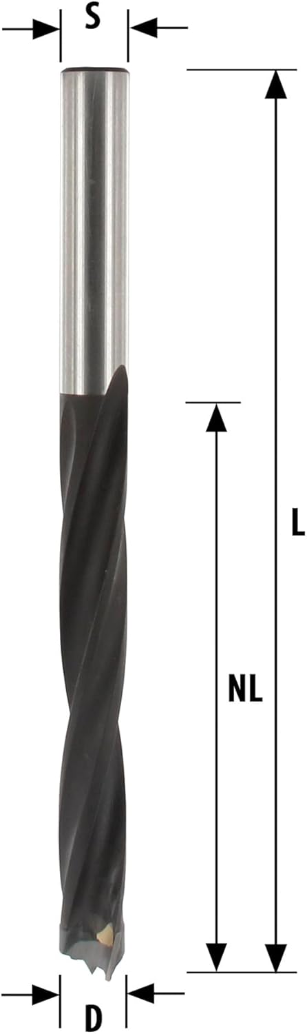 ENT 26403 Holzspiralbohrer mit HW-Kopf, Schaft (S) 8 mm, Durchmesser (D) 8 mm, NL 75 mm, L 120 mm