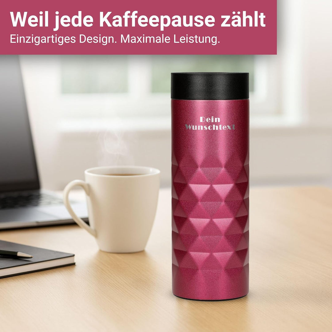 Edelstahl Thermobecher personalisiert – 100% auslaufsicherer & thermoisolierter Kaffeebecher – 450 m